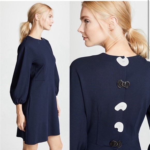 Tibi/ Bond Stretch Sculpted Button-Back Mini Dress navy blue long sleeve 2 - Picture 2 of 11